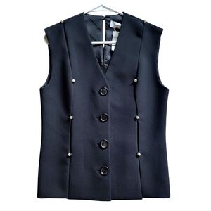 NWT Marina Moscone Classic Black Carwash Top Pearl Embellish Tailored Vest Sze 4